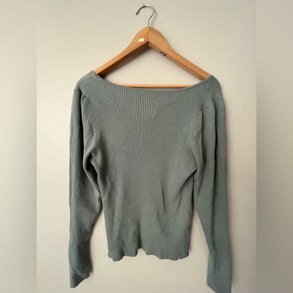 Abercrombie & Fitch blue/grey Ribbed Square Neck Knit Long-Sleeve Top Size: L - Picture 2 of 2